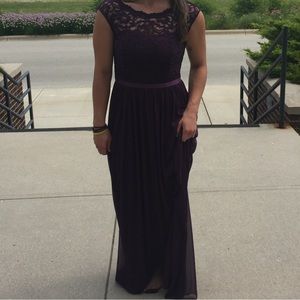 Bridesmaid dress, lace neckline with deep v back.